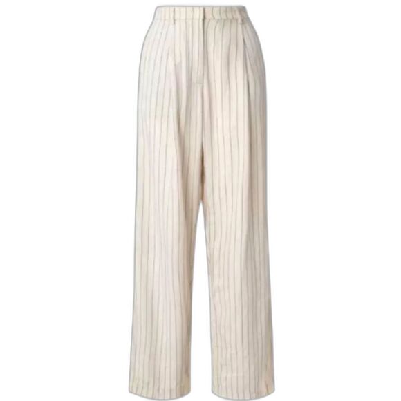 PrettyLittleThing Pants - PrettyLittleThing Beige/White Striped Casual Wide Leg Pants w POCKETS Small
